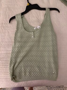 Celebrity Pink Sage Green Knit Tank with Henley Buttons